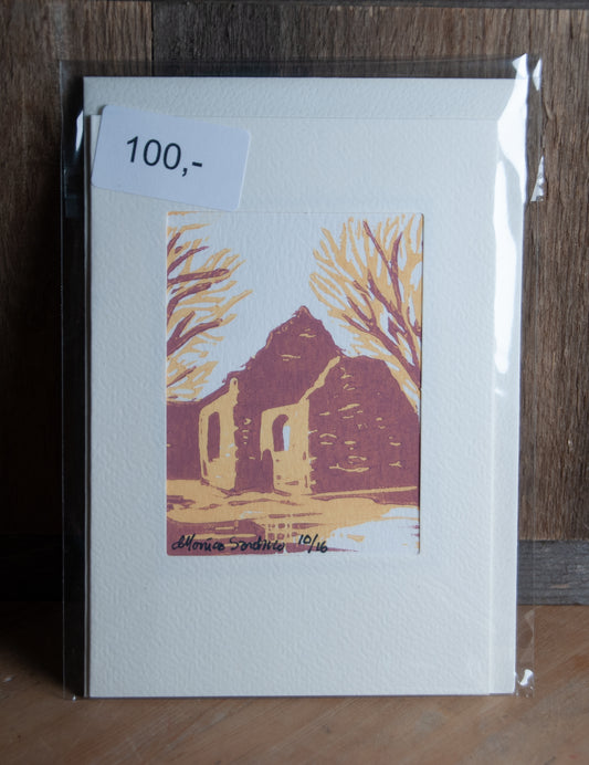 Håndlaget Linotrykk Nes Kirkeruiner - Kort 10/16