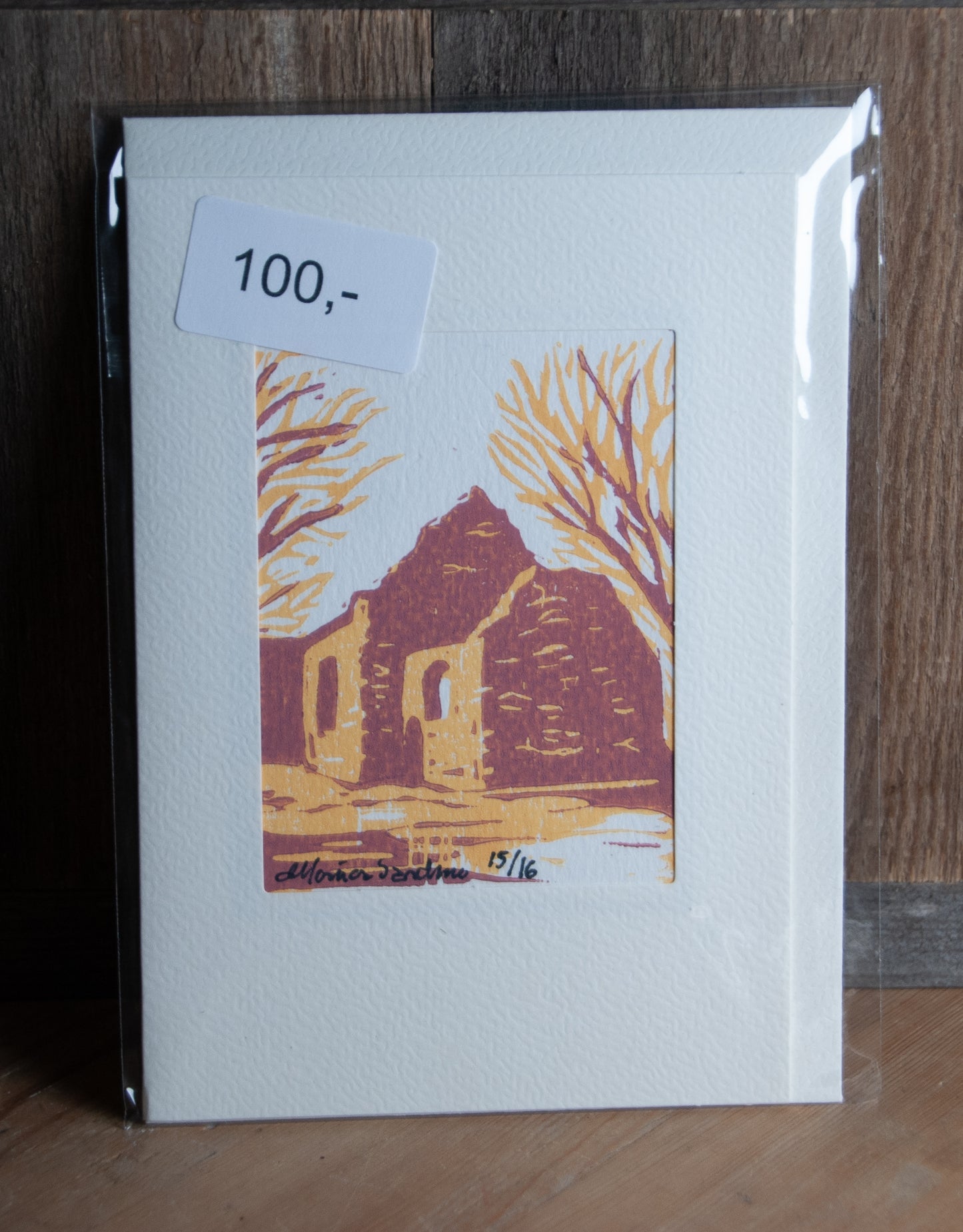 Håndlaget Linotrykk Nes Kirkeruiner - Kort 15/16