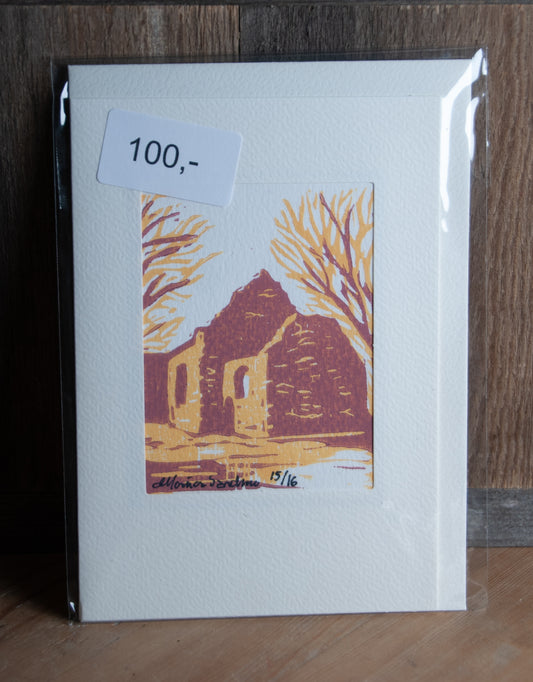 Håndlaget Linotrykk Nes Kirkeruiner - Kort 15/16