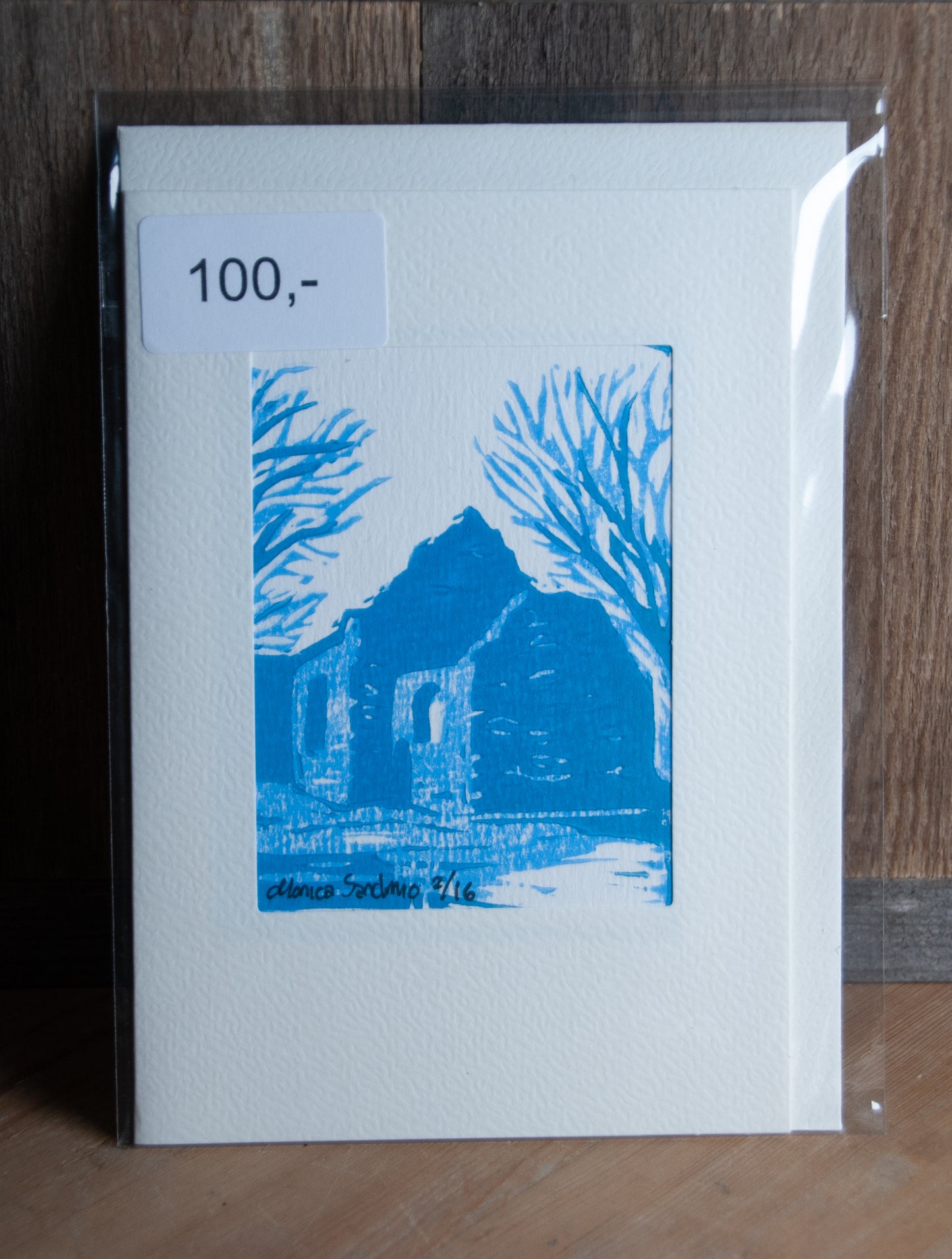 Håndlaget Linotrykk Nes Kirkeruiner - Kort 2/16