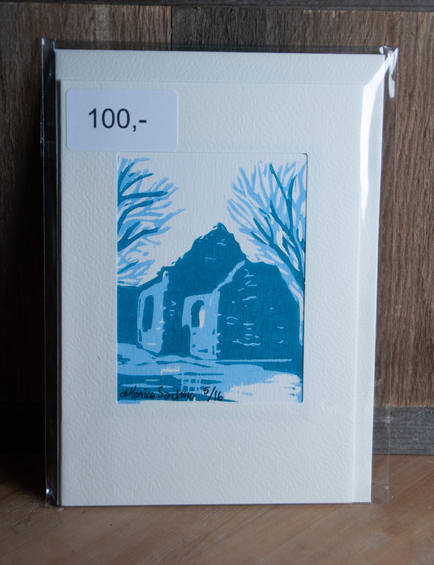 Håndlaget Linotrykk Nes Kirkeruiner - Kort 5/16