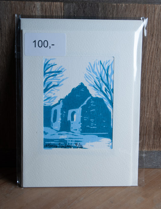 Håndlaget Linotrykk Nes Kirkeruiner - Kort 5/16