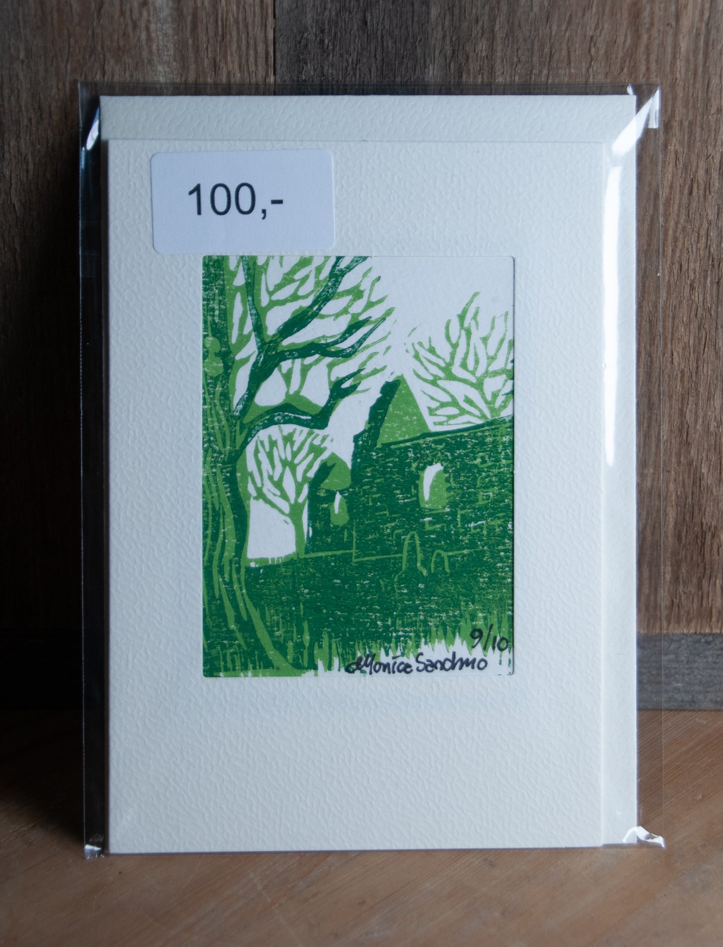 Håndlaget Linotrykk Nes Kirkeruiner - Kort 9/10