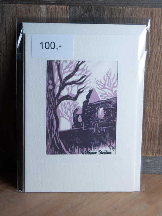 Håndlaget Linotrykk Nes Kirkeruiner - Kort 7/10