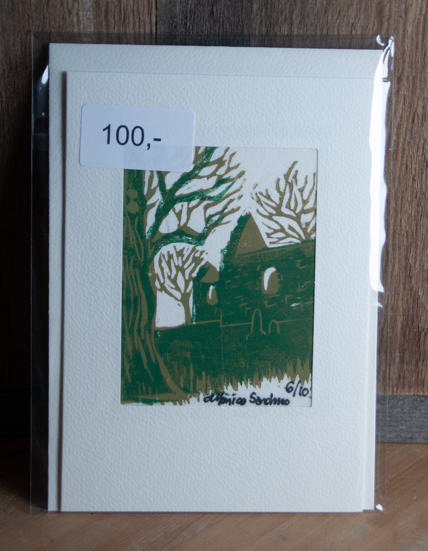 Håndlaget Linotrykk Nes Kirkeruiner - Kort 6/10