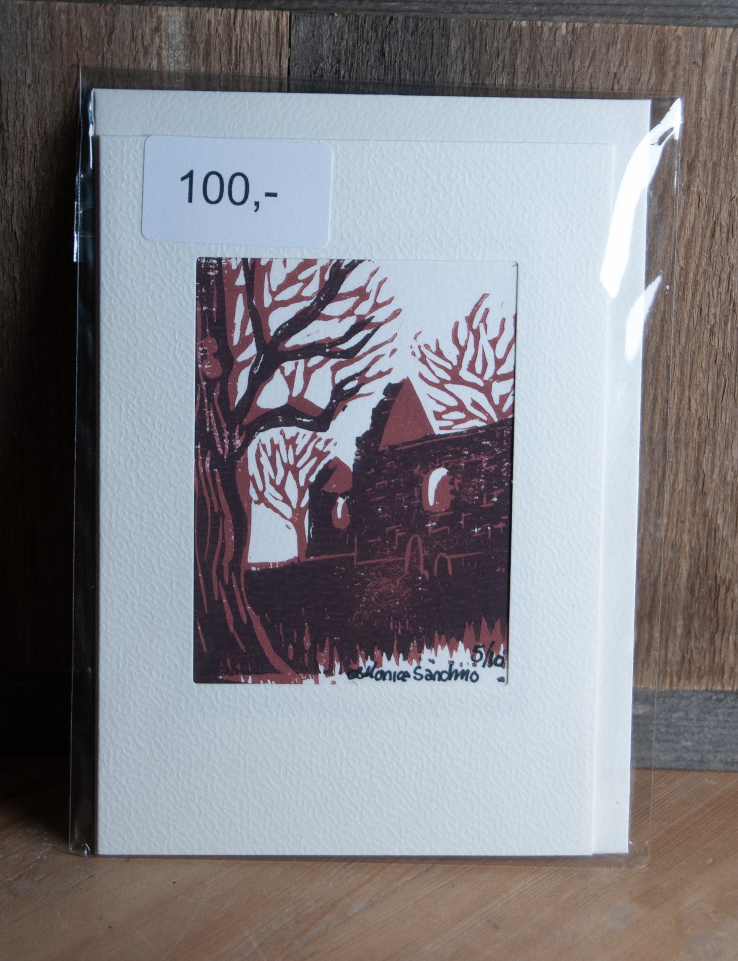 Håndlaget Linotrykk Nes Kirkeruiner - Kort 5/10