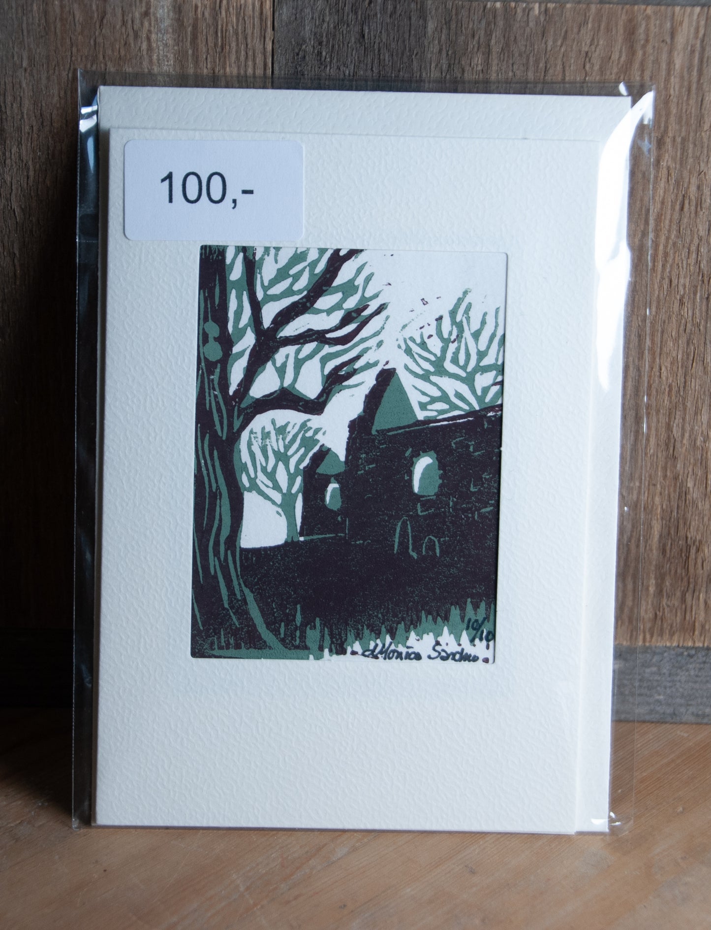 Håndlaget Linotrykk Nes Kirkeruiner - Kort 10/10