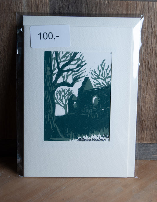 Håndlaget Linotrykk Nes Kirkeruiner - Kort 4/10