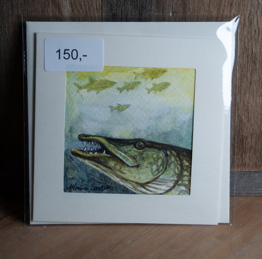 Håndmalt Akvarellkort - Gjedda - Unikt kort