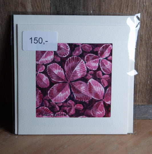 Håndmalt Akvarellkort - Rosa Kløver med Firkløver Unikt kort