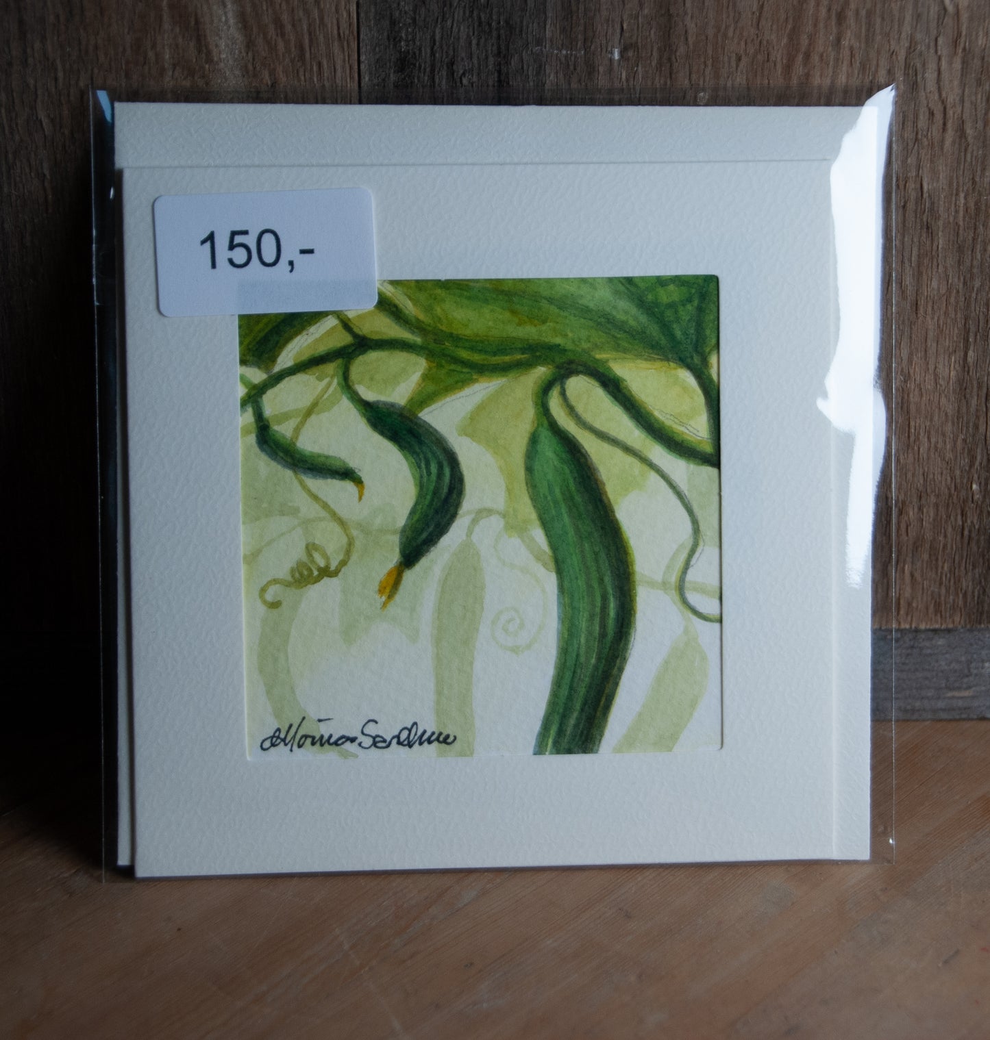 Agurkene i Sommerdrivhuset - Håndmalt Unikt Akvarellkort