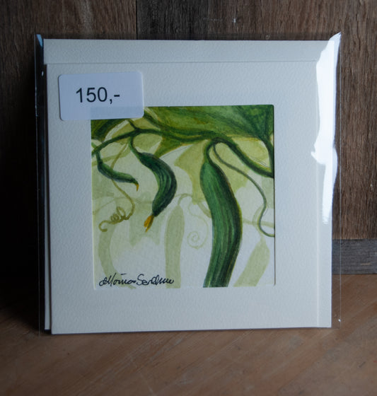 Agurkene i Sommerdrivhuset - Håndmalt Unikt Akvarellkort