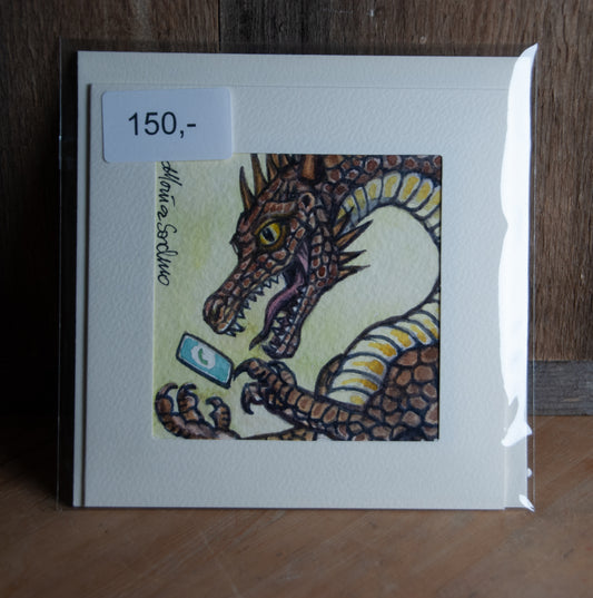 Mobildragen - Håndmalt Unikt Akvarellkort