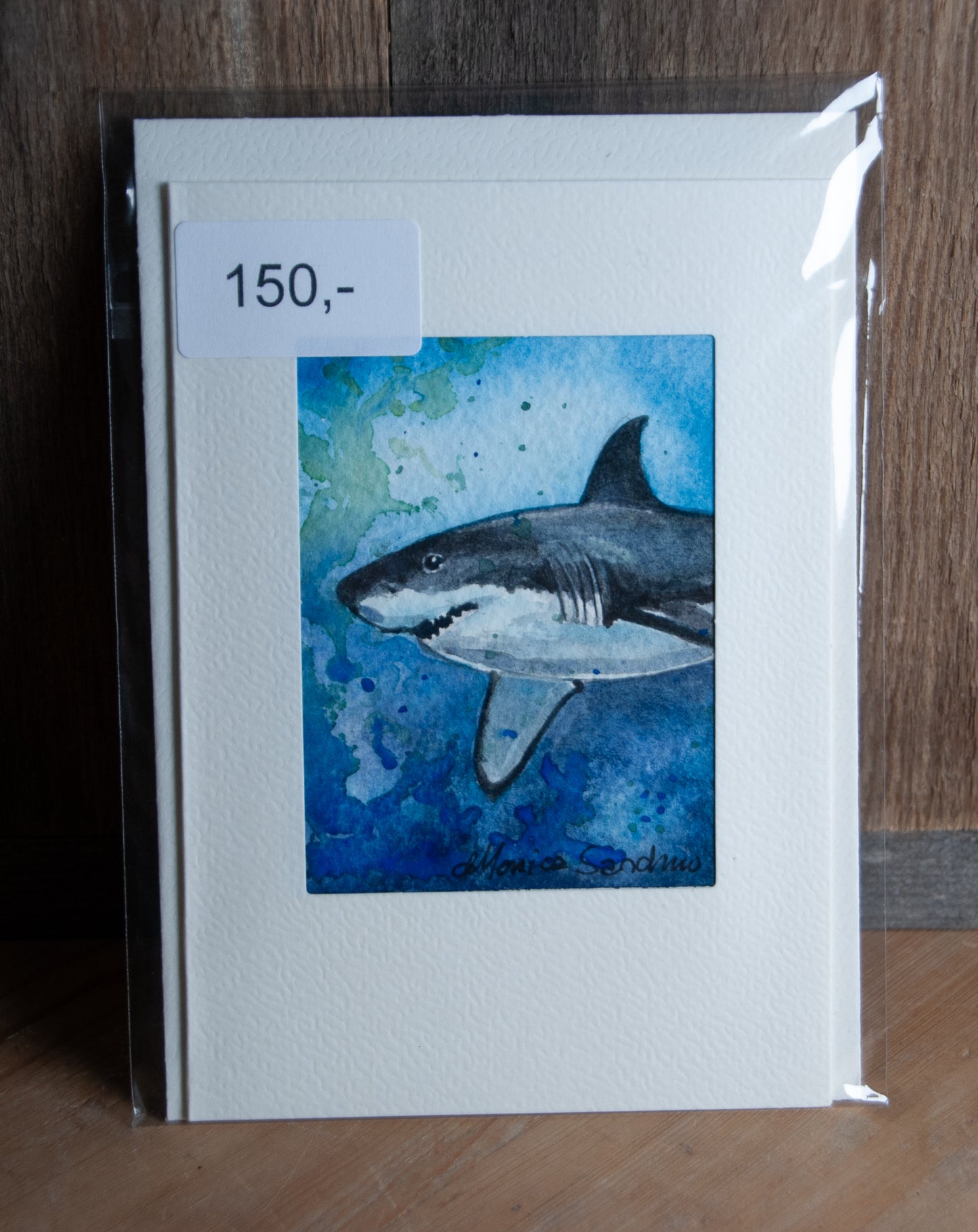Hvithaien - Håndmalt Unikt Akvarellkort