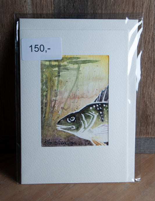 Maskert Abbor - Håndmalt Unikt Akvarellkort