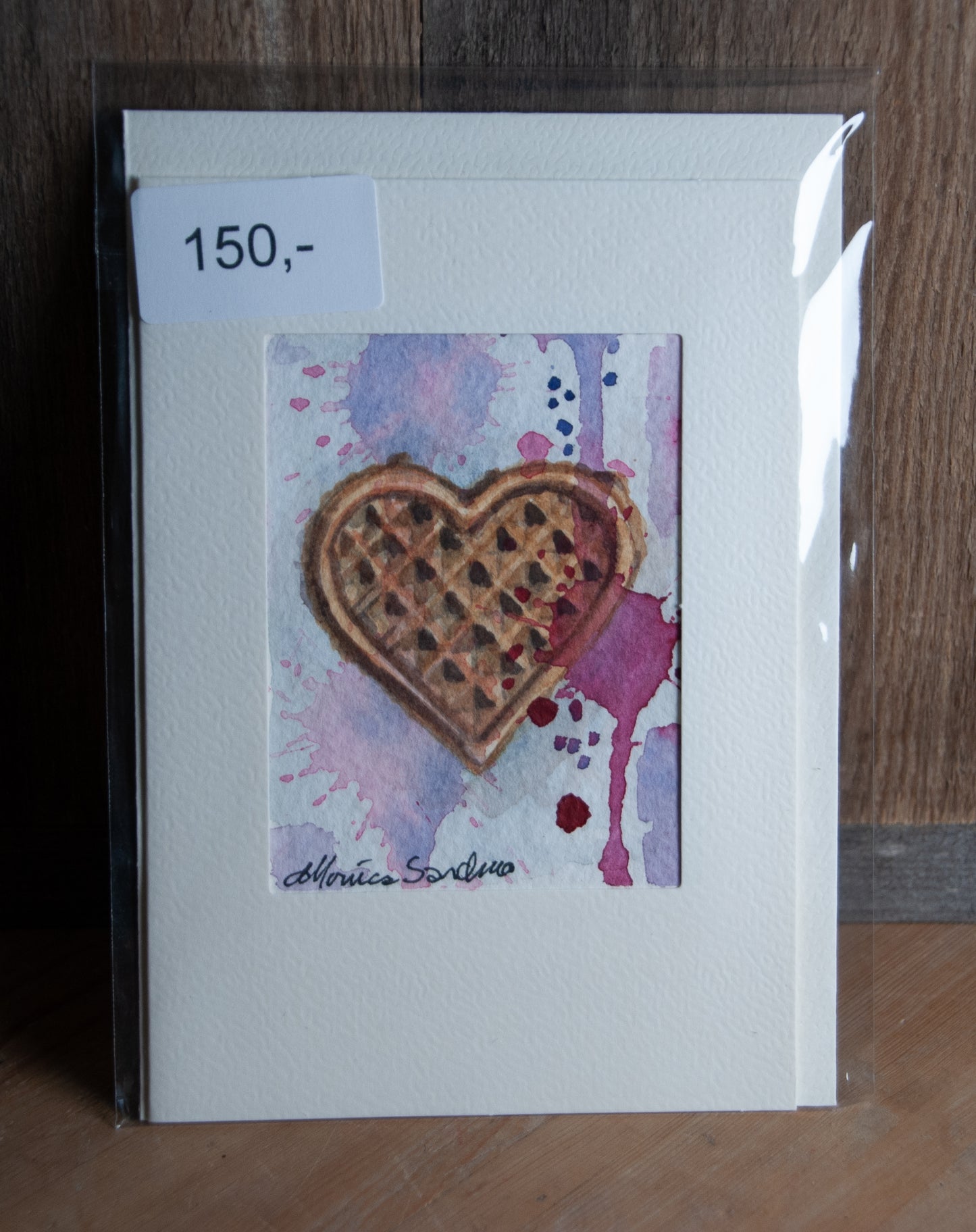 Vaffelhjerte - Håndmalt Unikt Akvarellkort