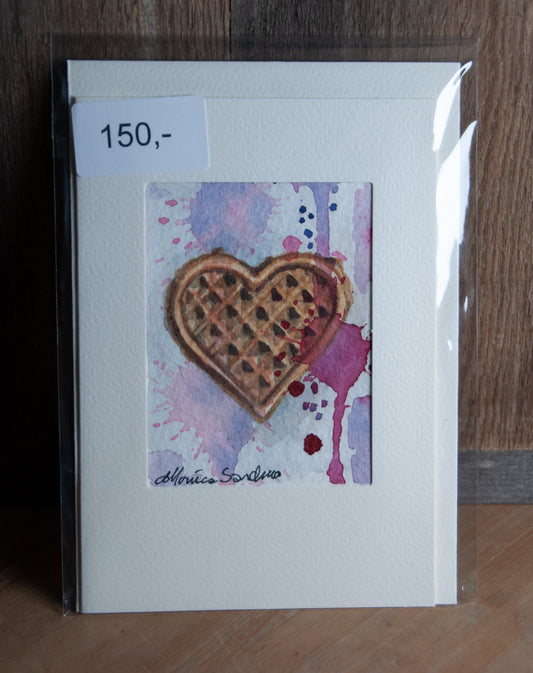Vaffelhjerte - Håndmalt Unikt Akvarellkort