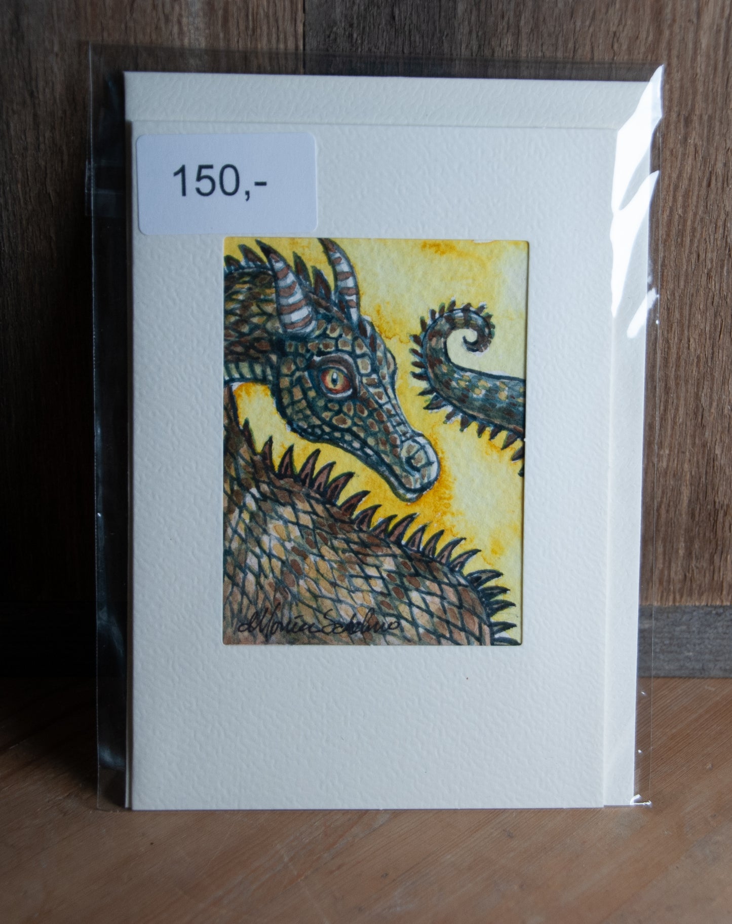 Håndmalt Akvarellkort Drage Brun - Unikt Kort