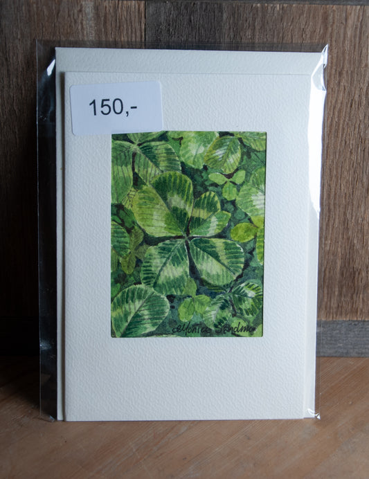 Håndmalt Akvarellkort Firkløver - Unikt Kort