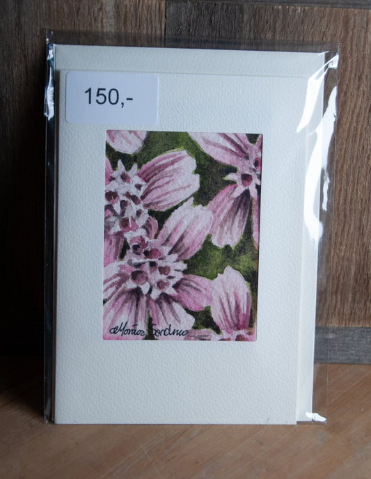 Håndmalt Akvarellkort Rosa Ryllik - Unikt Kort