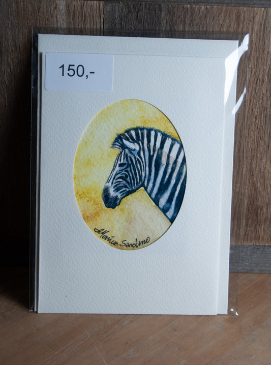 Håndmalt Akvarellkort Zebra - Unikt Kort