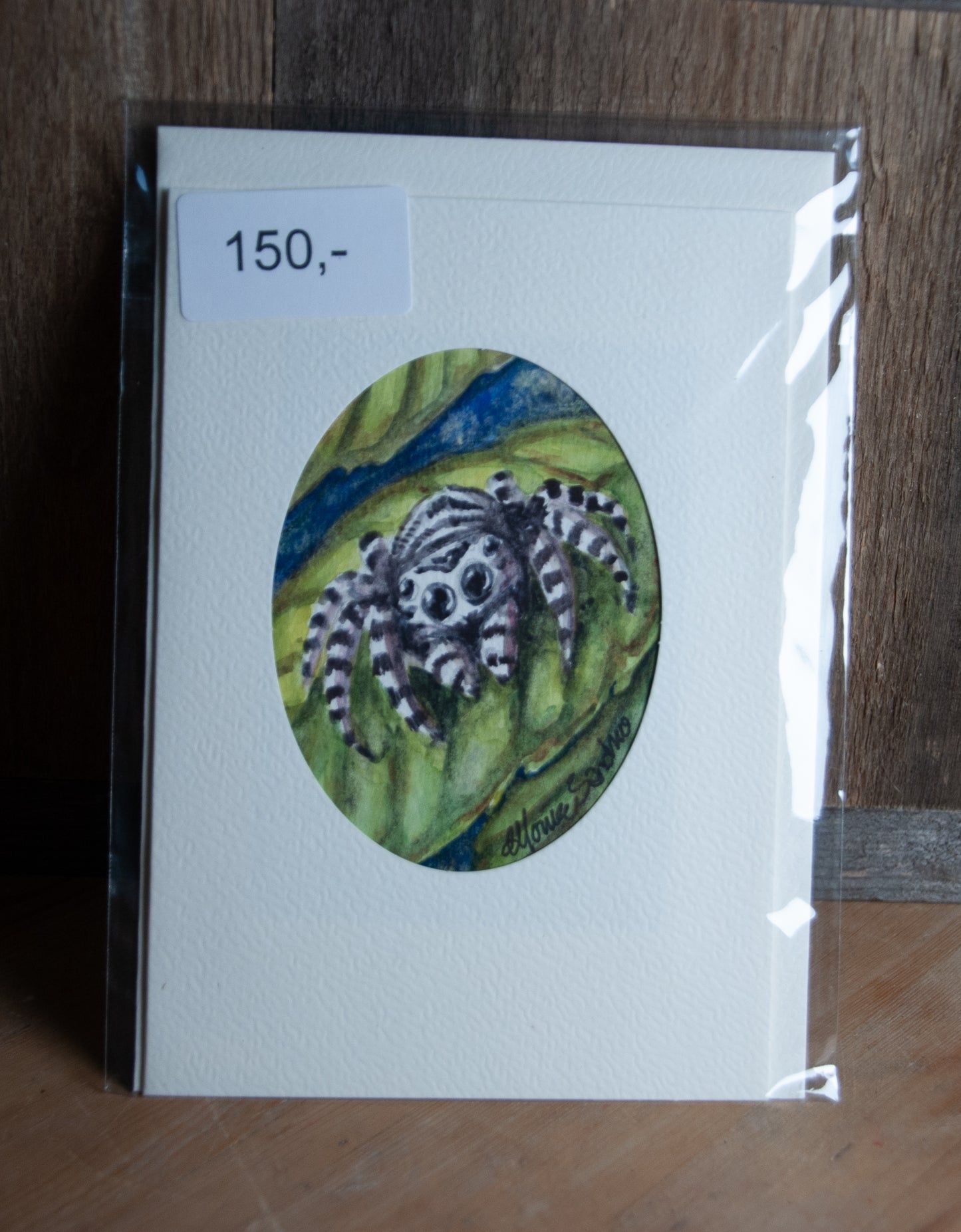 Håndmalt Akvarellkort Hoppeedderkopp - Unikt Kort