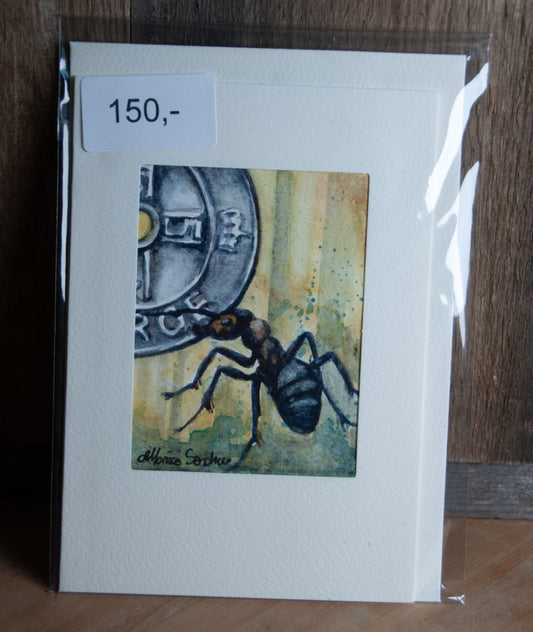 Håndmalt Akvarellkort Pengemaur - Unikt Kort