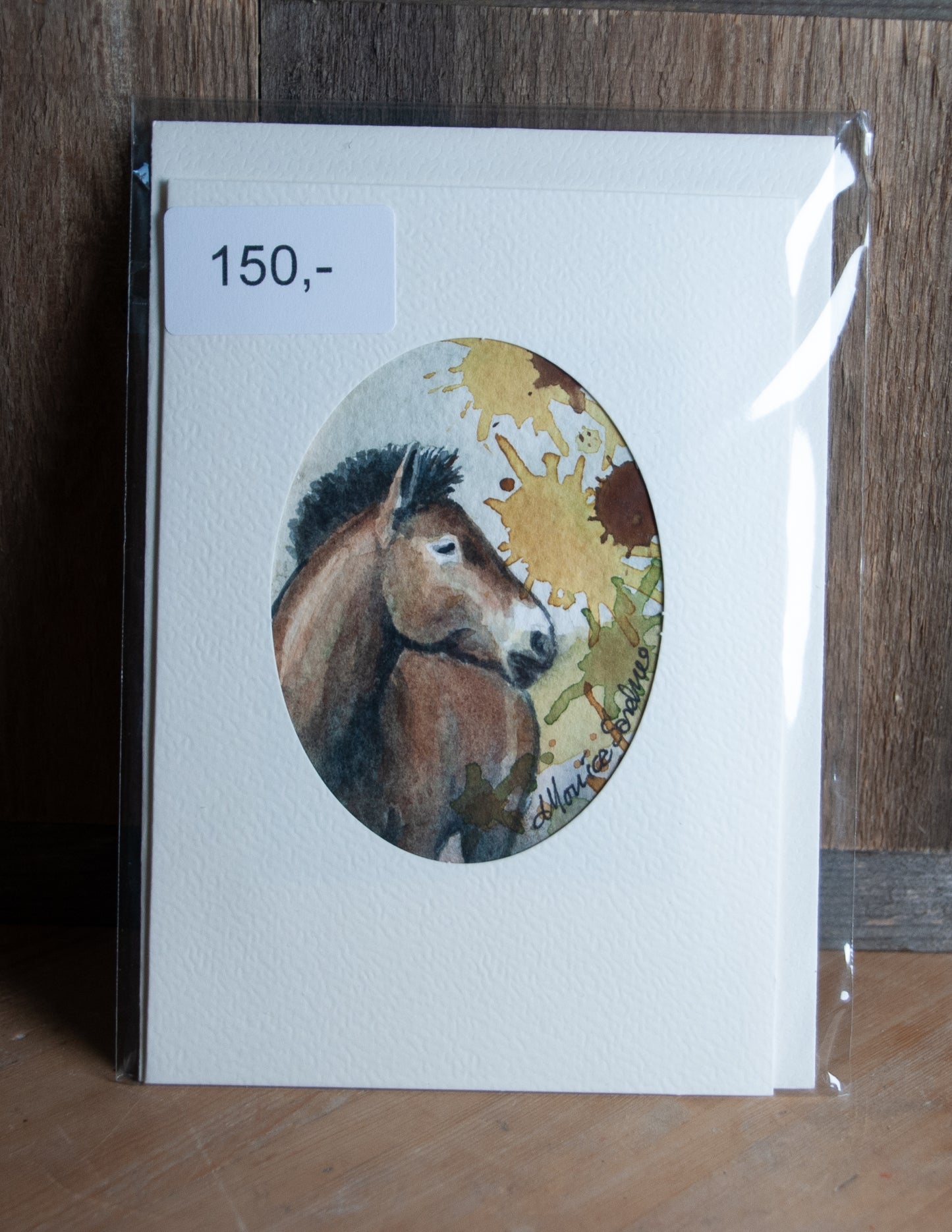 Håndmalte Akvarellkort ,Przewalski hest, unikt kort