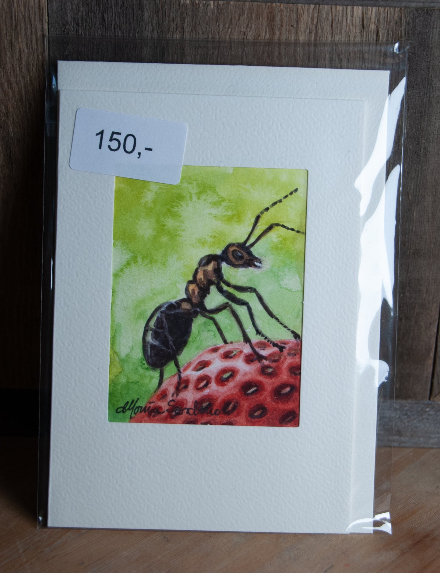 Håndmalt Akvarellkort Jordbærmaur - Unikt Kort