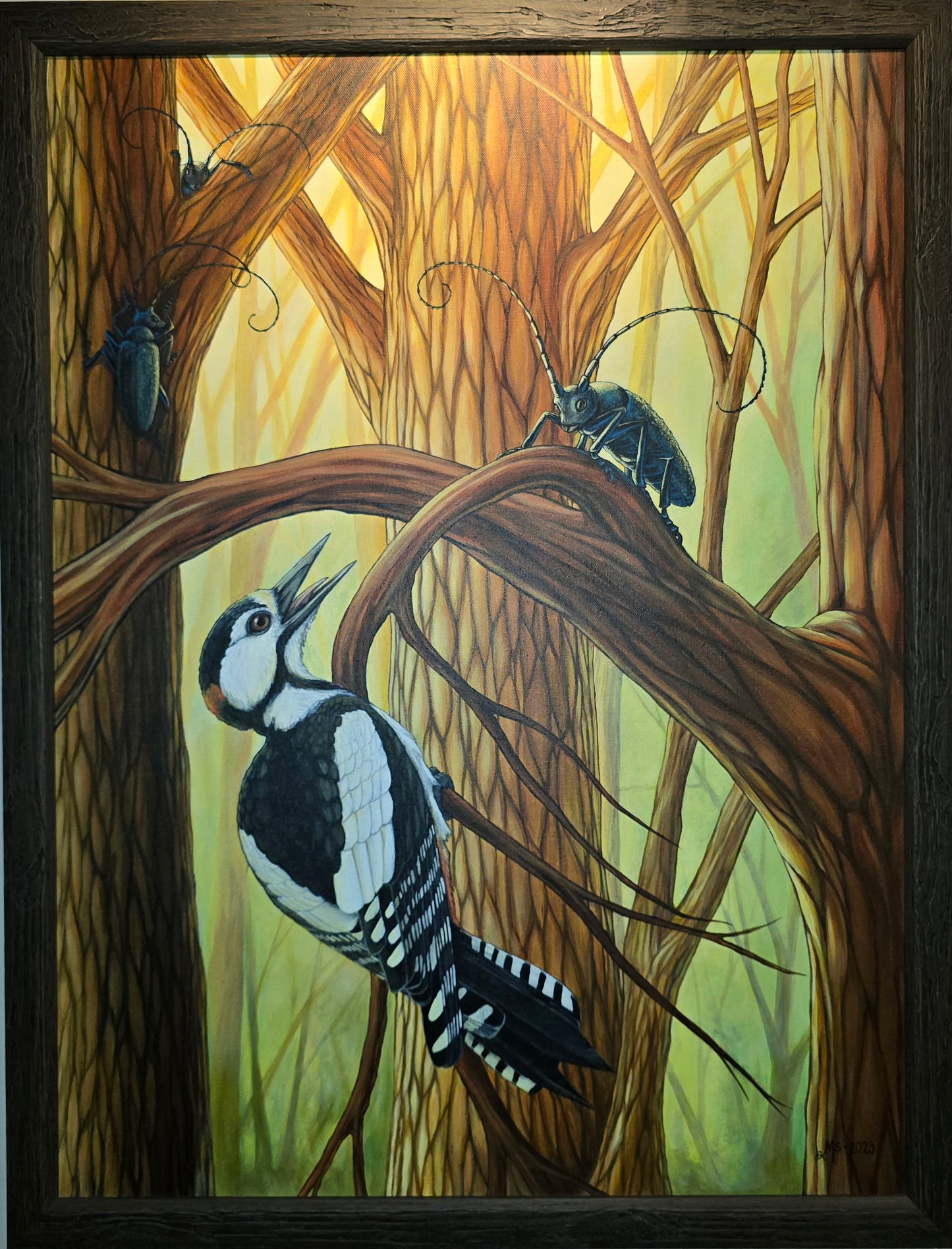 Originalt Akrylmaleri - Trebukkene Bruse. Innrammet 65,5 cmx 85.5 cm